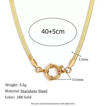 The Thread · Herringbone | 18K Gold-Plated Herringbone Chain Large Round Sailor Clasp Necklace | Interchangeable Charm Necklace | DIY Jewelry