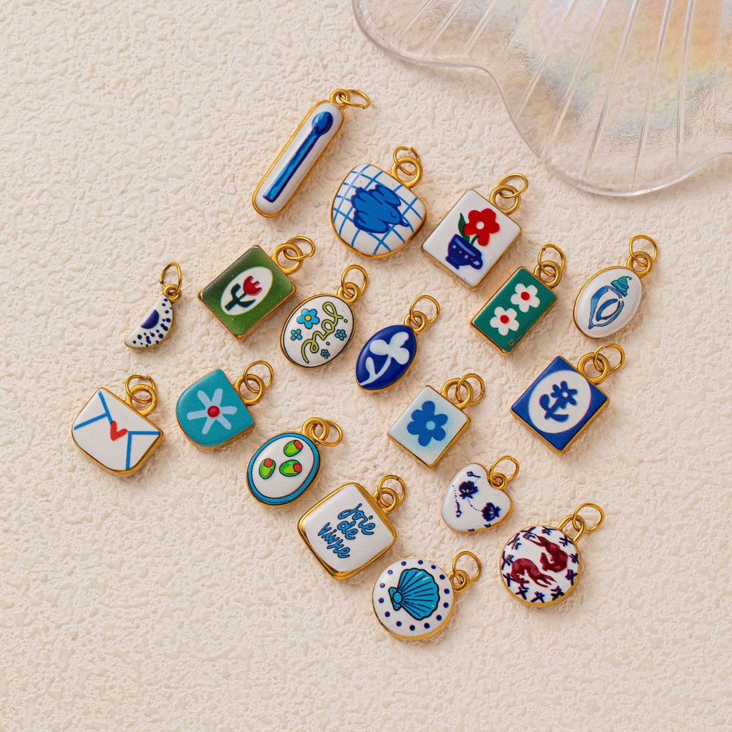 Blue & White Enamel Charm | Hand-Painted Ceramic Style DIY Jewelry | Original Art Design
