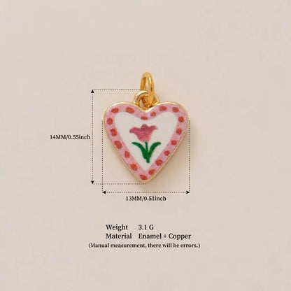 Petal & Paint · Tulipe · Cœur · Pois | Handpainted Polka Dot Tulip Heart Enamel Charm | Interchangeable DIY Charm | Vintage Spring Floral Jewelry | Valentine's Day & BFF Gift