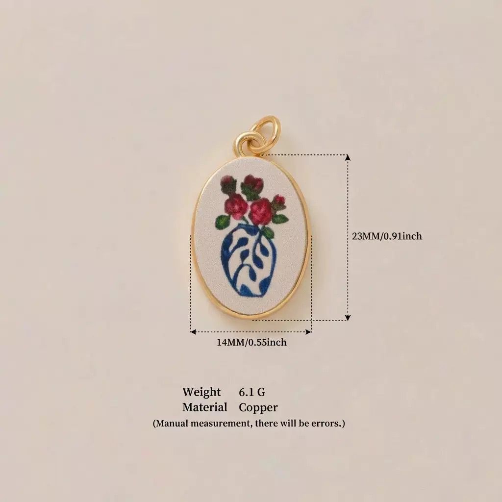 Petal & Paint · Vase · Bleu | Handpainted Chinoiserie Vase Rose Oval Enamel Charm | Interchangeable DIY Charm | East Meets West Jewelry | Unique Art Gift