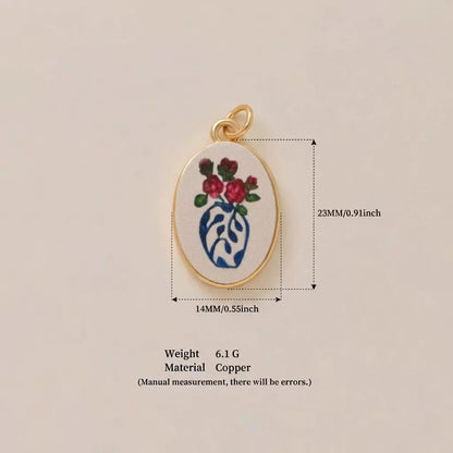 Petal & Paint · Vase · Bleu | Handpainted Chinoiserie Vase Rose Oval Enamel Charm | Interchangeable DIY Charm | East Meets West Jewelry | Unique Art Gift