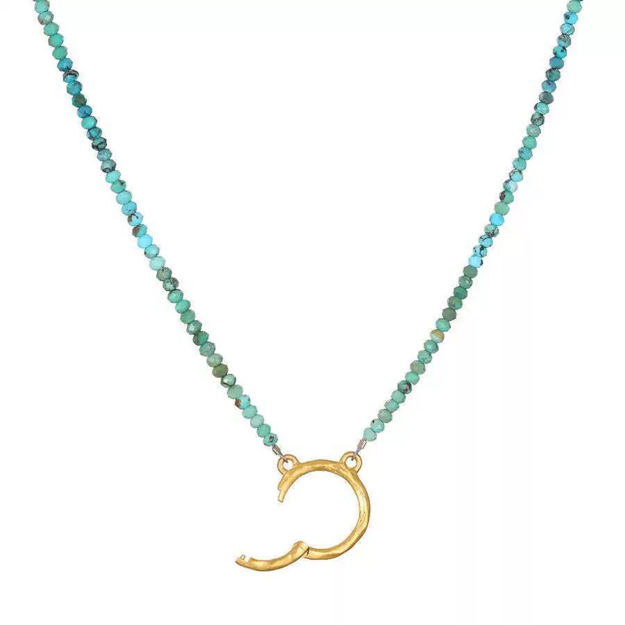 The Thread · Turquoise | Natural Turquoise Beaded Necklace Gold Crescent Open Clasp | Interchangeable Charm Necklace | DIY Jewelry