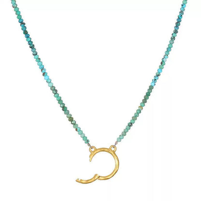 The Thread · Turquoise | Natural Turquoise Beaded Necklace Gold Crescent Open Clasp | Interchangeable Charm Necklace | DIY Jewelry