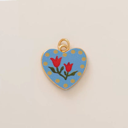 Petal & Paint | Heart Enamel Double Tulip Charm — DIY Jewelry Making Supply