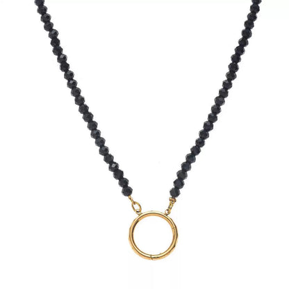The Thread · Obsidian | Black Crystal Beaded Necklace Gold Circle Clasp | Interchangeable DIY Charm Necklace | Original Design