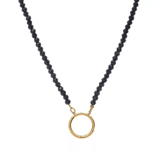 The Thread · Obsidian | Black Crystal Beaded Necklace Gold Circle Clasp | Interchangeable DIY Charm Necklace | Original Design