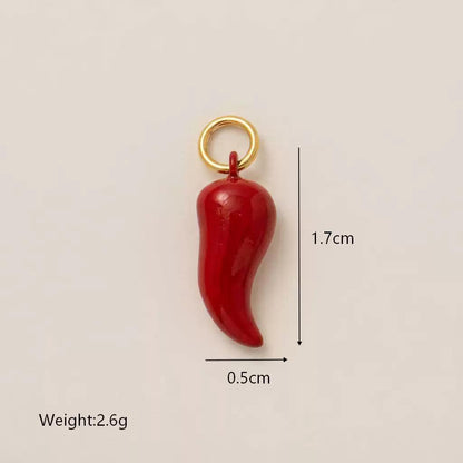 Little Kitchen · Red Chili Pepper | Brass Enamel Miniature Chili Pepper Charm Gold Jump Ring | DIY Necklace Bracelet | Original Design