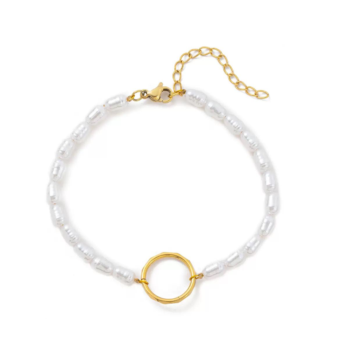 Freshwater Pearl Bracelet | Natural Baroque Pearl DIY Jewelry | Gold Circle Charm Pearl Beaded Bracelet