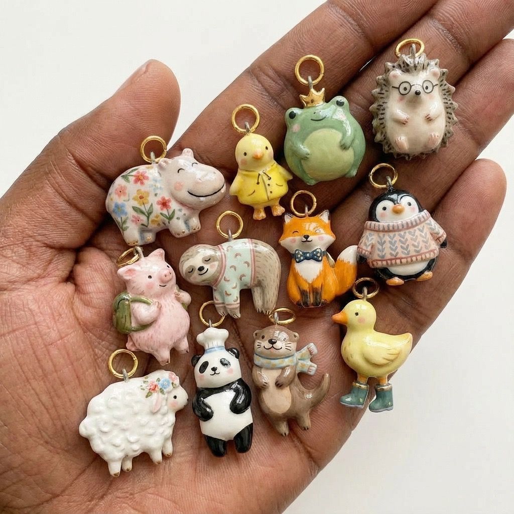 3D Animal Charm Pendant | Hand-Painted Character Charms for DIY Jewellery Making