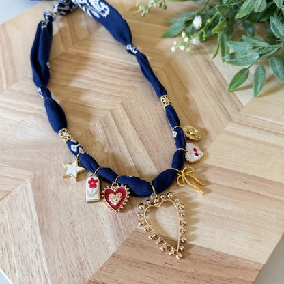 Handmade Fabric Charm Necklace | Gingham & Printed Scarf Rope Choker | DIY Charm Jewelry | Original Design