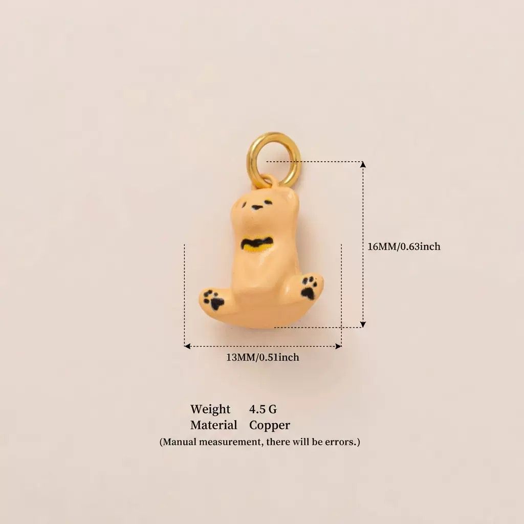 Woodland Tales | Cream Sitting Bear Charm | Enamel & Copper | 18K Gold-Plated | DIY Jewelry