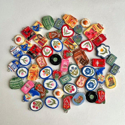 Hand-Painted Enamel Charm Pendant | Original Illustration DIY Jewelry Making Supply
