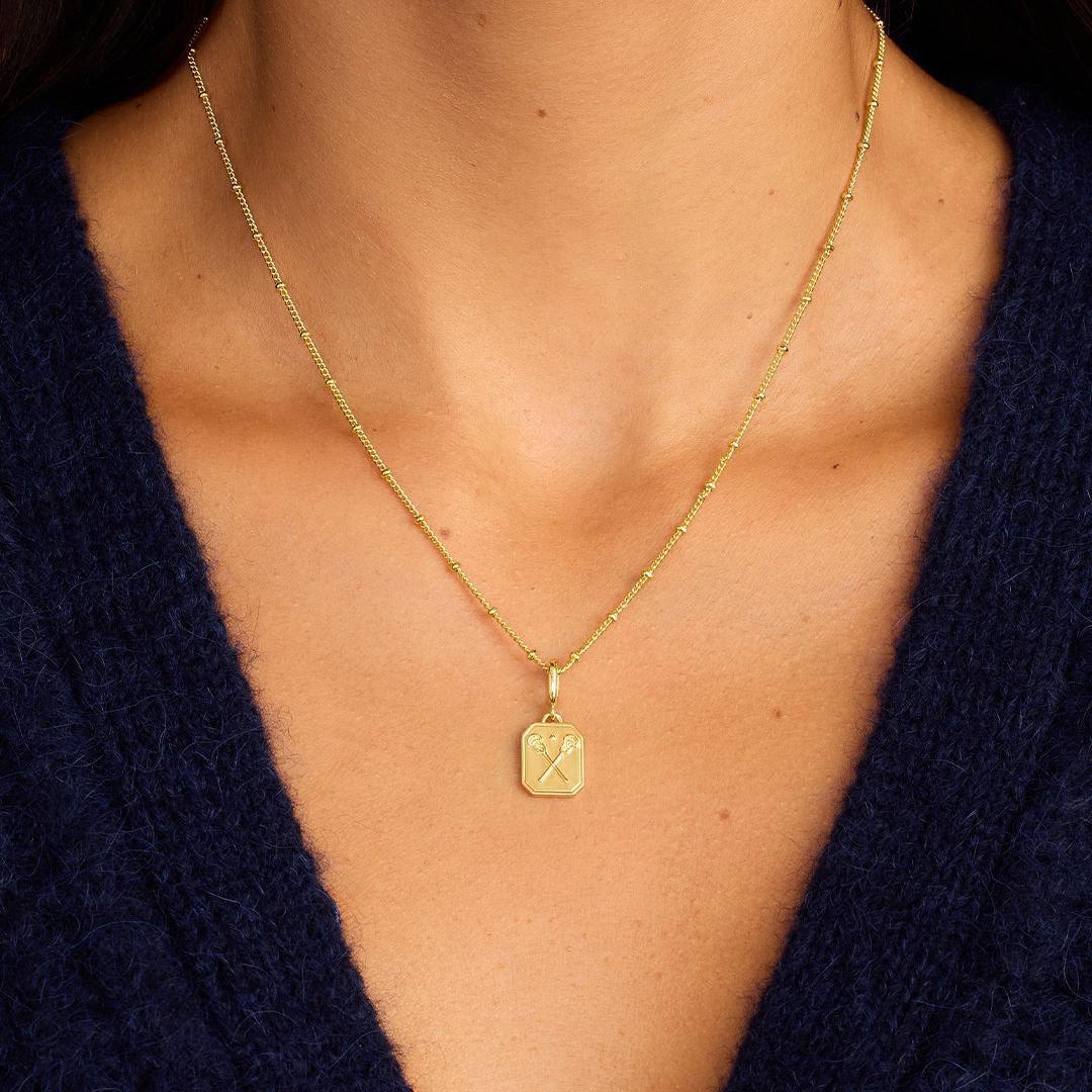Sports Theme Gold Charm Necklace & Bracelet | 18K Gold Plated Engraved Pendant | DIY Charm Jewelry | Original Design