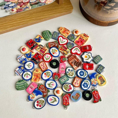 Hand-Painted Enamel Charm Pendant | Original Illustration DIY Jewelry Making Supply