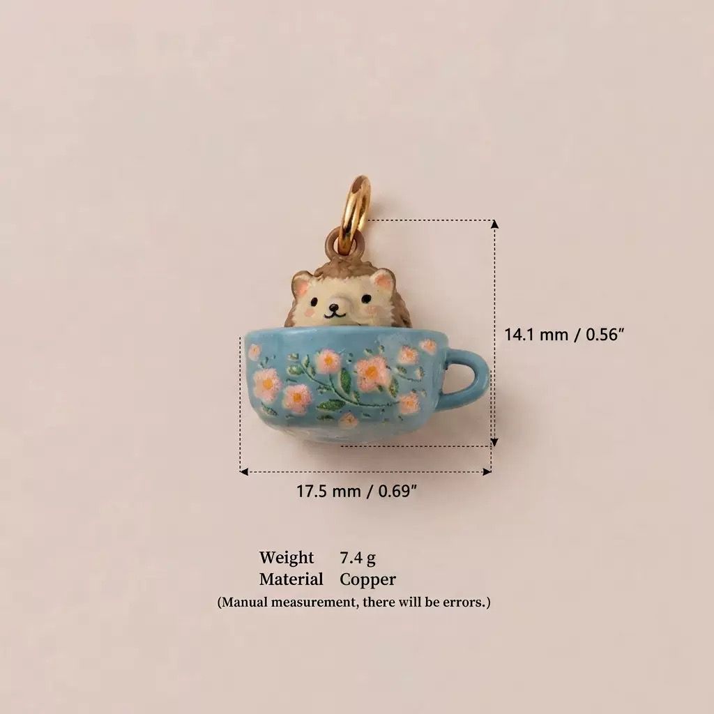 Hedgehog Floral Teacup Enamel Charm Pendant | DIY Jewelry Making Supplies