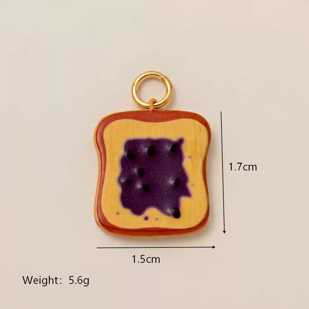 Little Kitchen · Blueberry Jam Toast | Brass Enamel Miniature Jam Toast Charm Gold Jump Ring | DIY Necklace Bracelet | Original Design