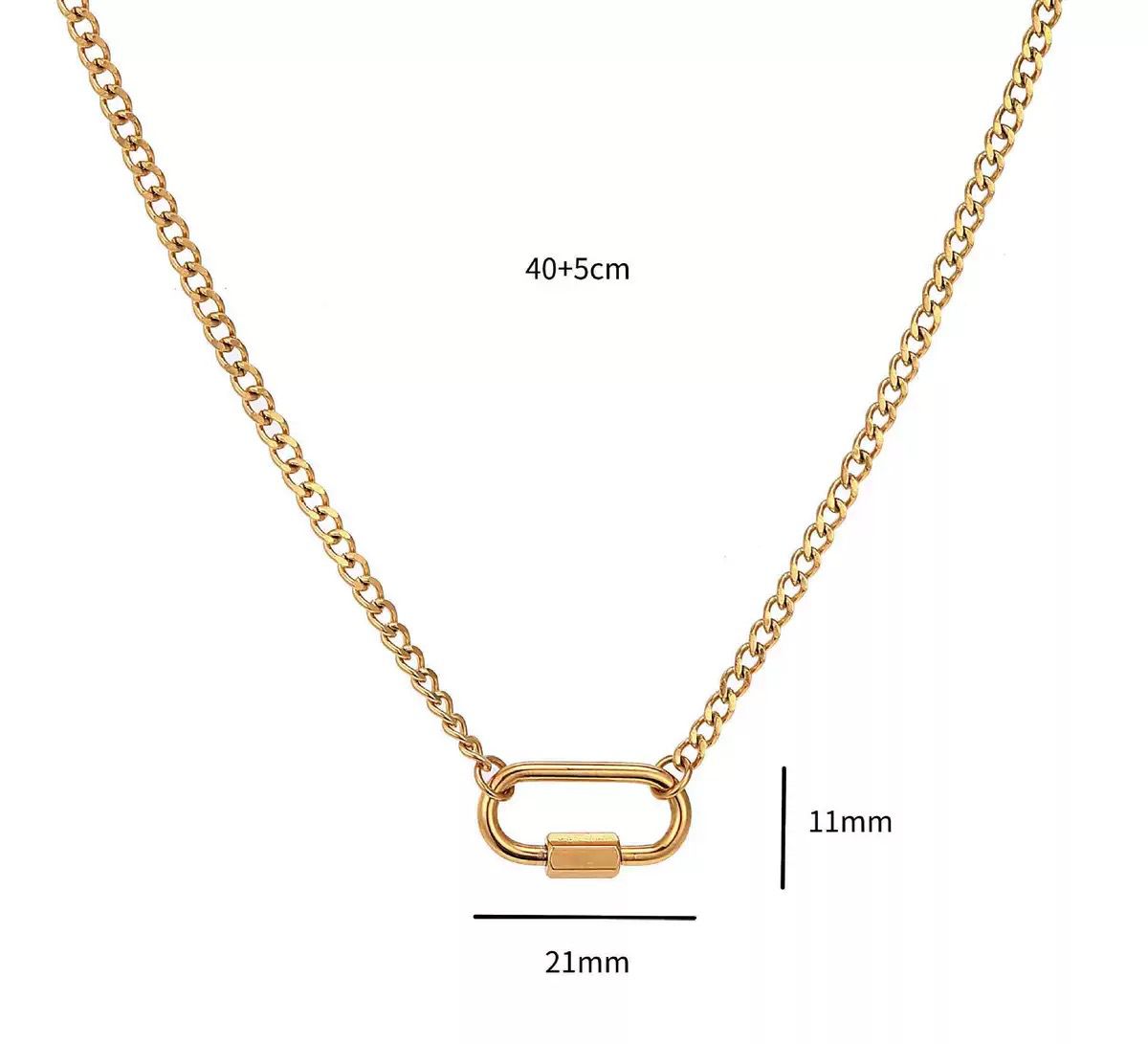 The Thread · Curb | 18K Gold-Plated Curb Chain Oval Carabiner Clasp Necklace | Interchangeable Charm Necklace | DIY Jewelry