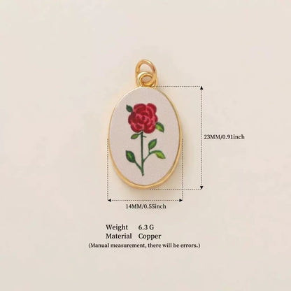 Petal & Paint · Rosa · Stem | Handpainted Single Red Rose Stem Oval Enamel Charm | Interchangeable DIY Charm | Romantic Jewelry | Valentine's Day & Mother's Day Gift