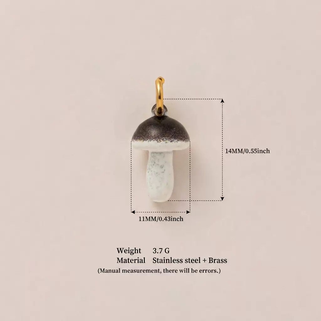 Woodland Tales | Dark Mushroom Charm | Matte Enamel & Brass | 18K Gold-Plated | DIY Jewelry