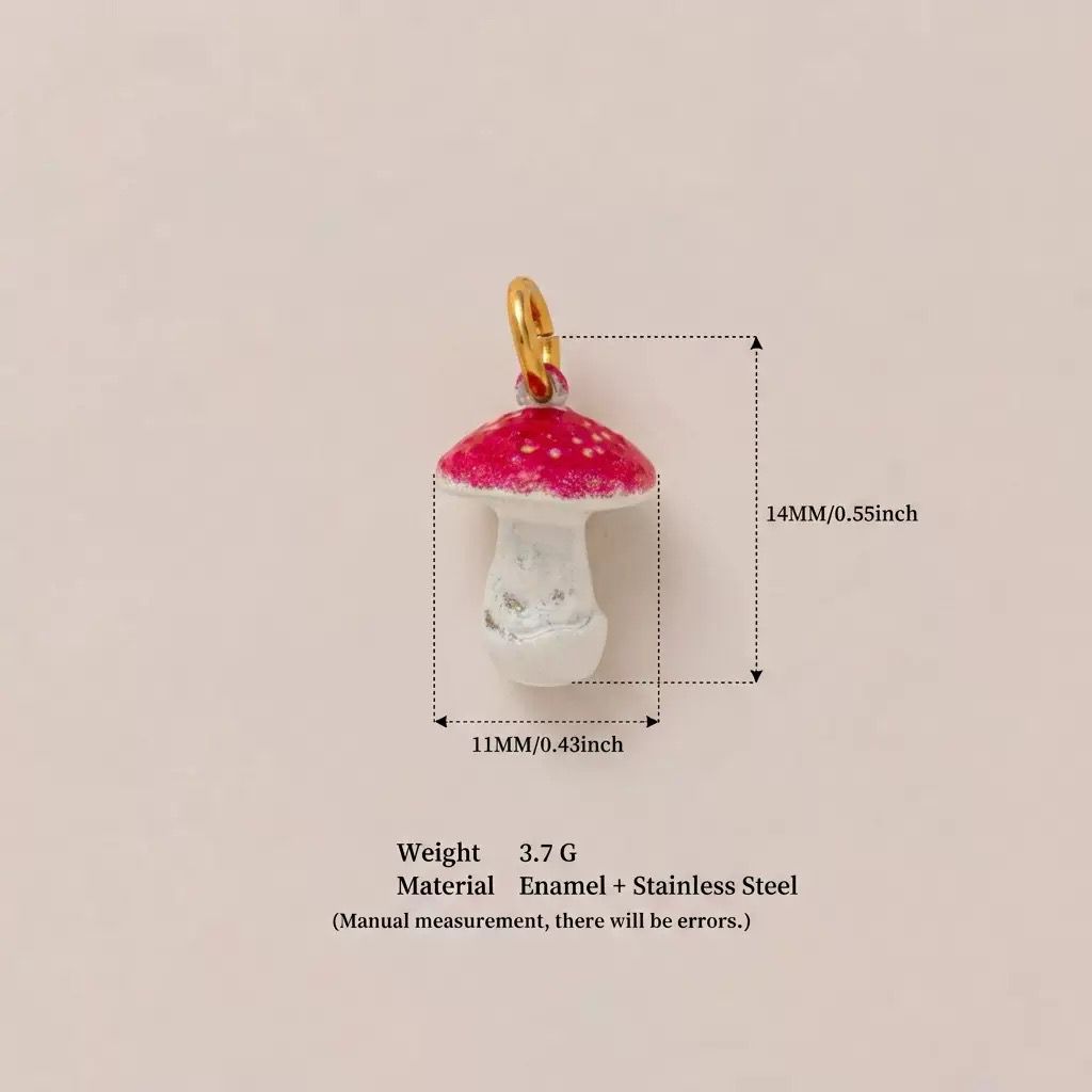 Woodland Tales | Red Mushroom Charm | Enamel & Stainless Steel | 18K Gold-Plated | DIY Jewelry