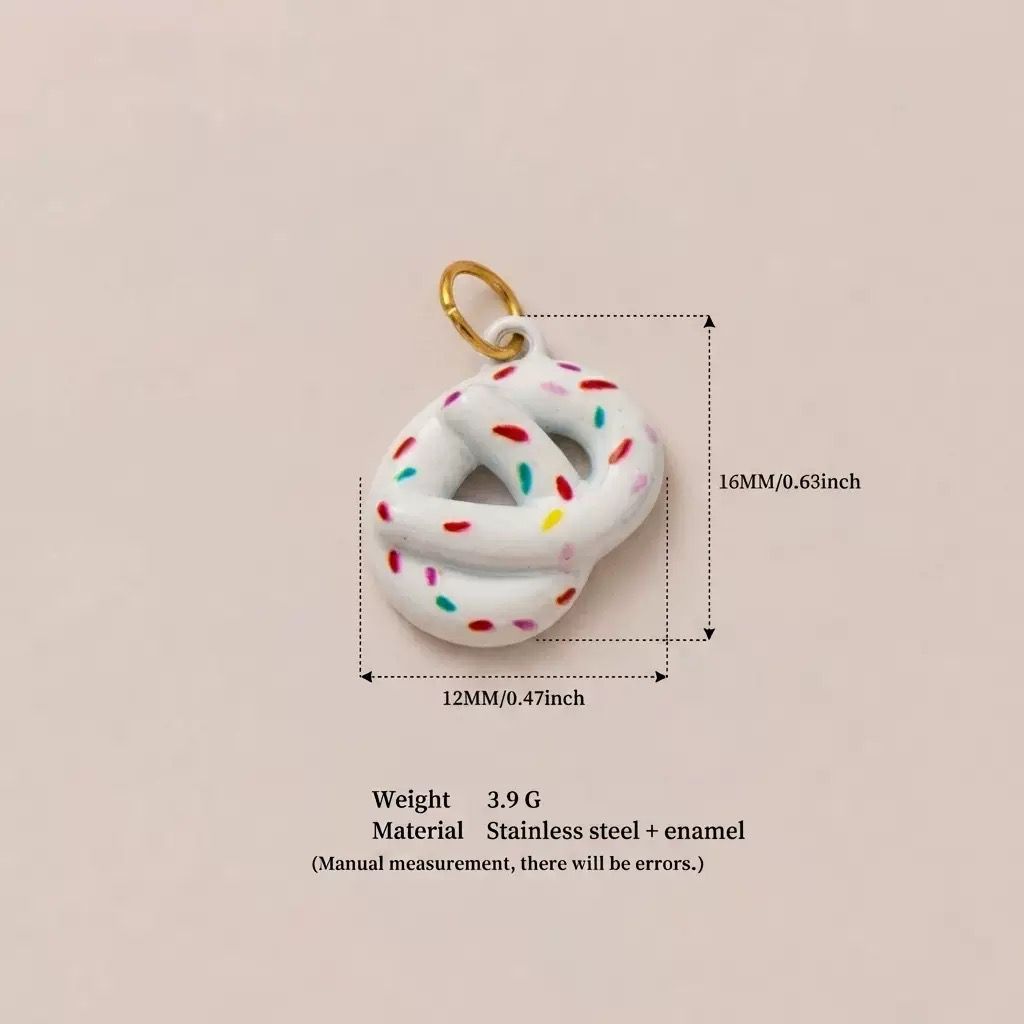 White Sprinkle Pretzel Enamel Charm Pendant | DIY Jewelry Making | Cute Food Charm Bracelet Necklace