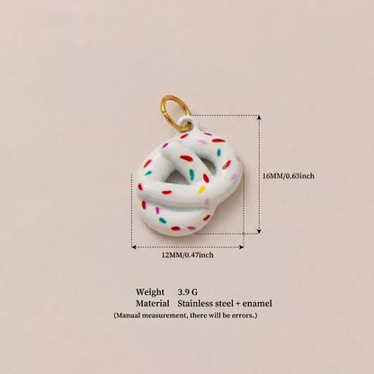 White Sprinkle Pretzel Enamel Charm Pendant | DIY Jewelry Making | Cute Food Charm Bracelet Necklace