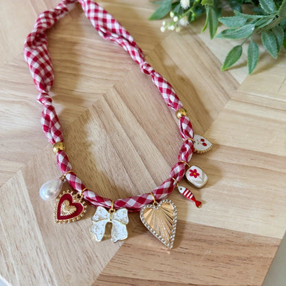 Handmade Fabric Charm Necklace | Gingham & Printed Scarf Rope Choker | DIY Charm Jewelry | Original Design