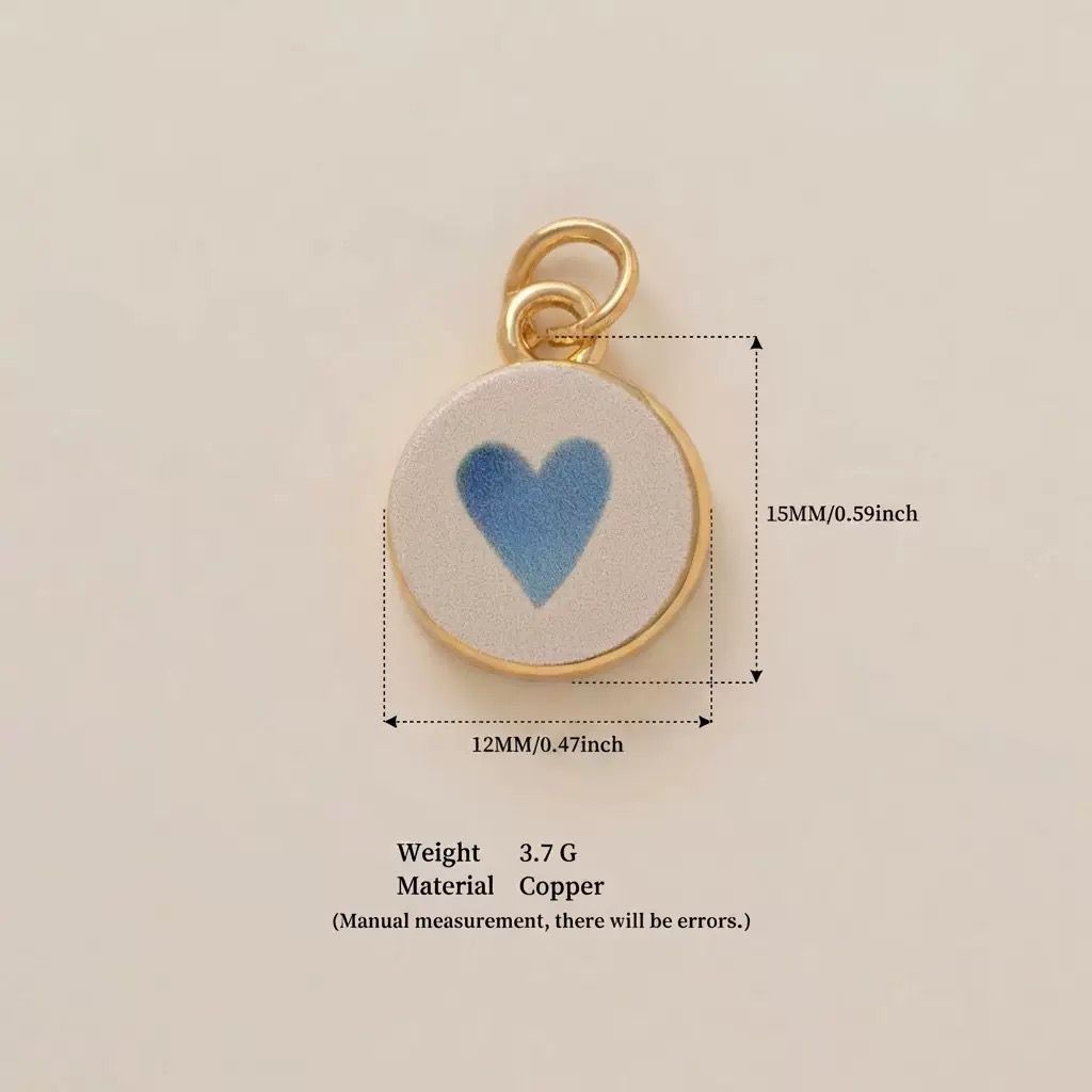 Petal & Paint · Coeur · Ciel | Handpainted Sky Blue Heart Enamel Charm | Round Interchangeable DIY Charm | Minimalist Jewelry | BFF & Couple Gift