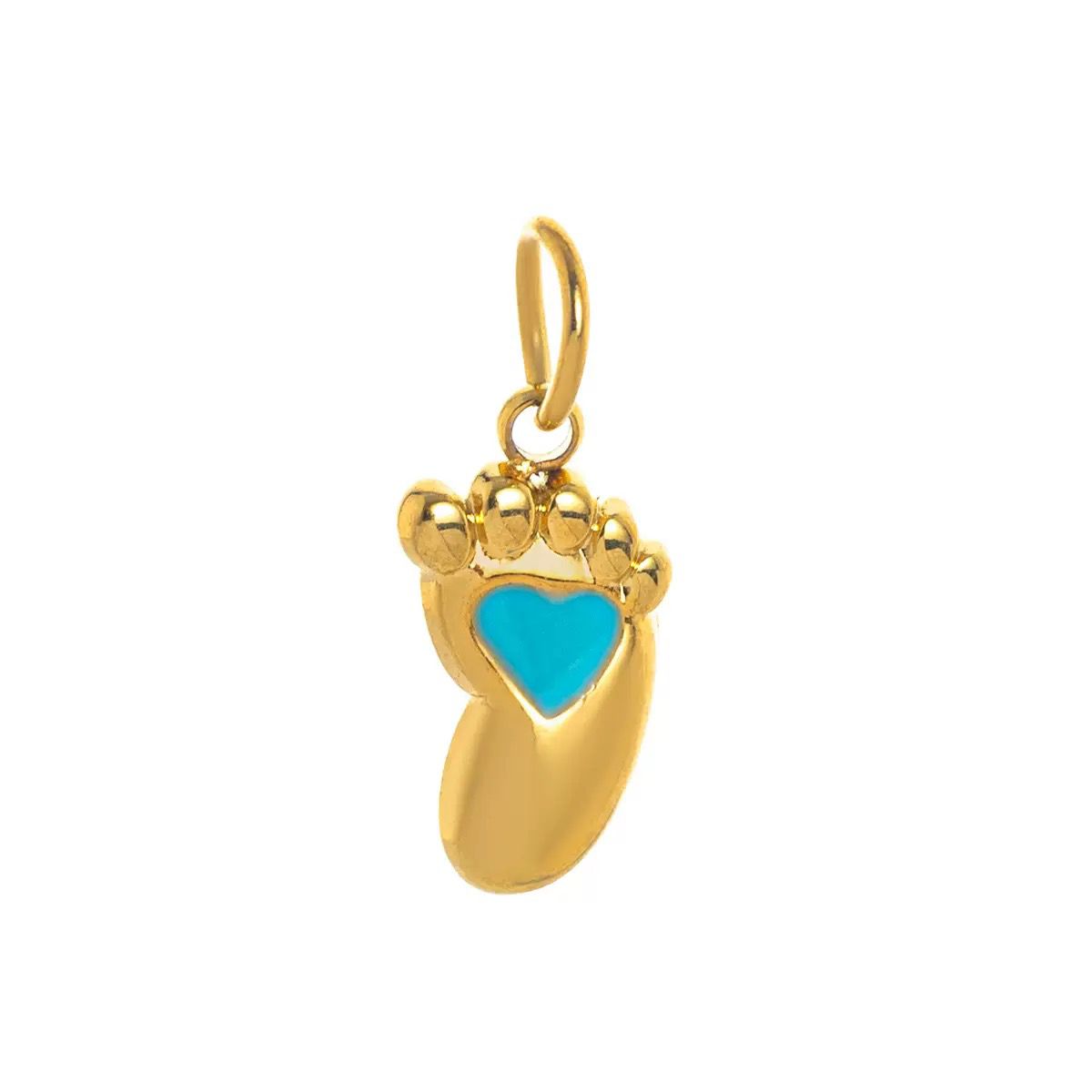 Baby Footprint Charm Pendant | 18K Gold Plated Blue Enamel Heart Baby Foot DIY Jewelry Charm