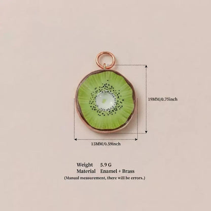 Little Kitchen · Kiwi | Enamel Brass Miniature Kiwi Cross-Section Charm Rose Gold Jump Ring | DIY Necklace Bracelet | Original Design