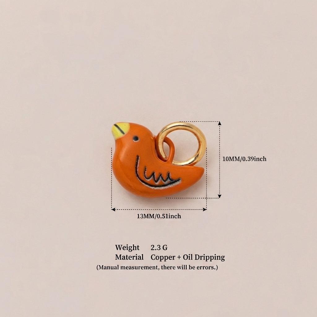 Little Weirdos | The Orange Bird Oil Dripping DIY Charm Pendant | 3D Copper Hand-drawn Kawaii Chubby Bird