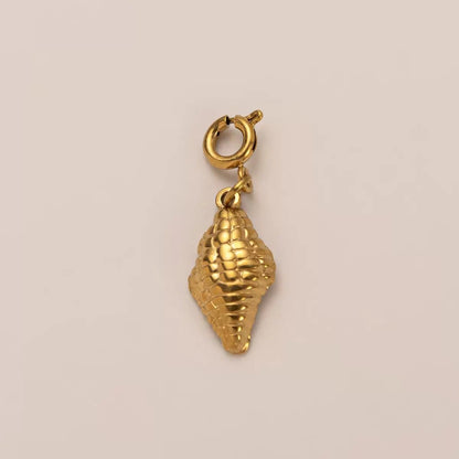 Gold Cone Shell Charm | 18K Gold Plated Diamond Grid Texture Seashell Pendant DIY Jewelry