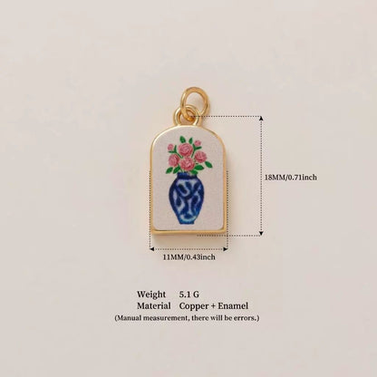 Petal & Paint · Vase · Bleu · Rose | Handpainted Chinoiserie Vase & Rose Enamel Charm | Interchangeable DIY Charm | Vintage Oriental Romantic Jewelry | Birthday & BFF Gift