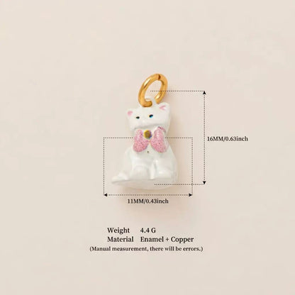 Woodland Tales | Cream White Cat Charm | Enamel & Copper | 18K Gold-Plated | DIY Jewelry