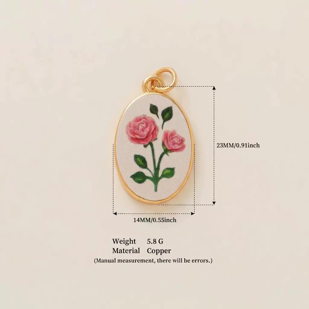 Petal & Paint · Rose Rose · Double · Ovale | Handpainted Twin Pink Rose Enamel Charm | Interchangeable DIY Charm | Classic Romantic Floral Jewelry | Valentine's Day & Anniversary Gift