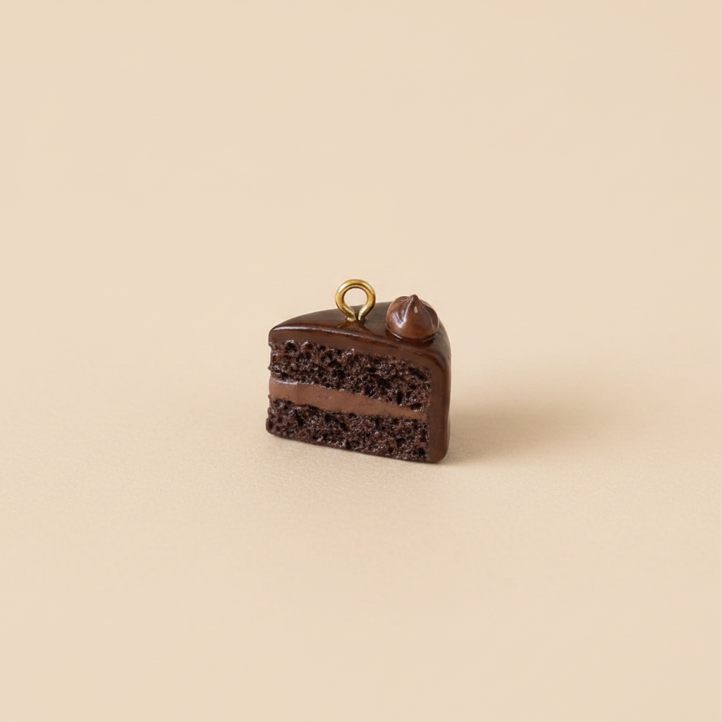 5号切片巧克力蛋糕吊坠 - 米色背景