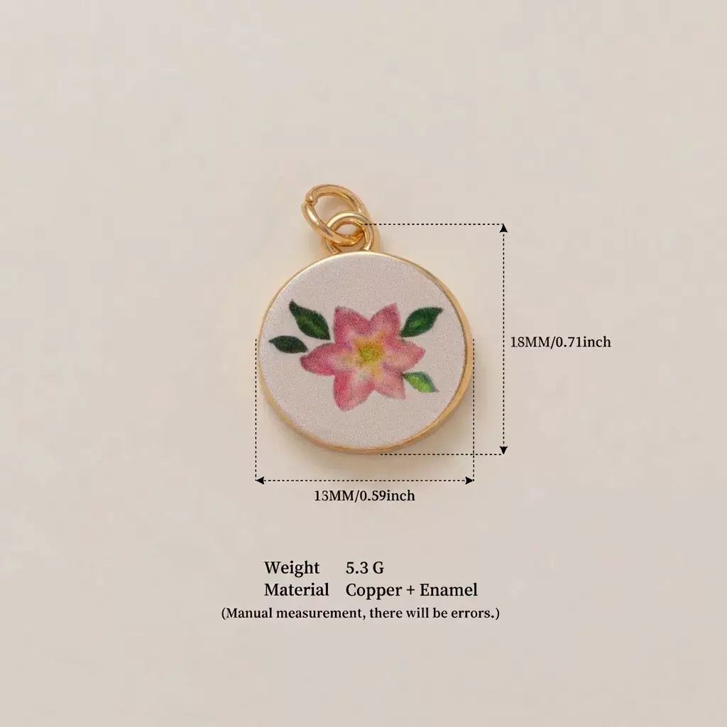 Petal & Paint · Camélia · Rose | Handpainted Pink Camellia Round Enamel Charm | Interchangeable DIY Charm | Botanical Jewelry | Spring & Mother's Day Gift