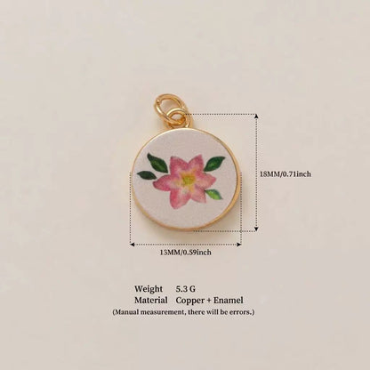Petal & Paint · Camélia · Rose | Handpainted Pink Camellia Round Enamel Charm | Interchangeable DIY Charm | Botanical Jewelry | Spring & Mother's Day Gift