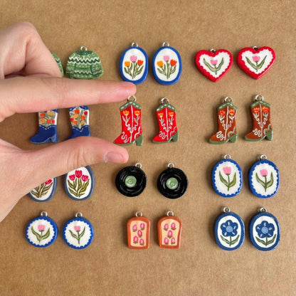 Hand-Painted Enamel Charm Pendant | Original Illustration DIY Jewelry Making Supply