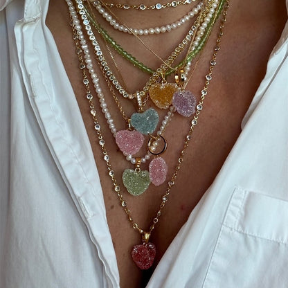 Candy Heart Natural Stone Pendant Necklace | DIY Layering Charm