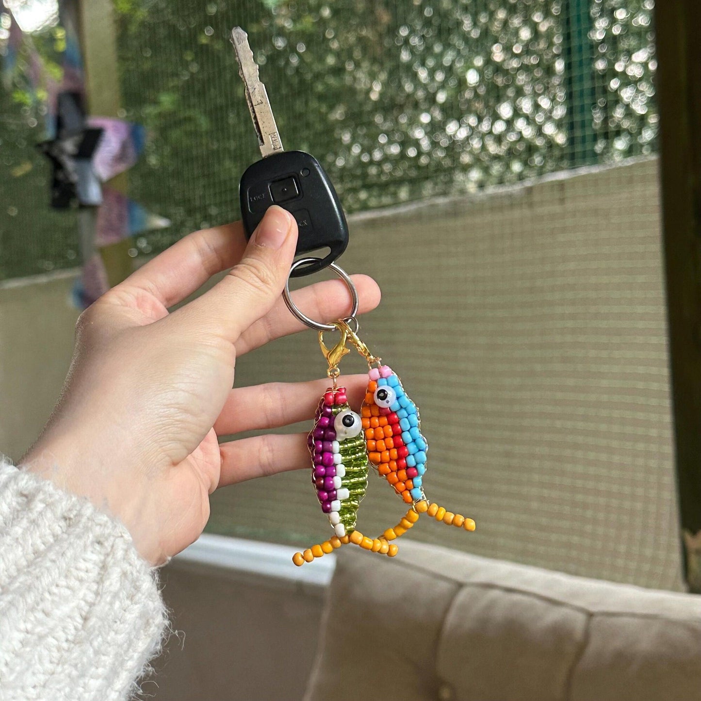 Handmade Beaded Fish Charm | DIY Colorful Seed Bead Fish Keychain | Bag Charm Pendant
