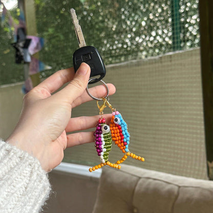Handmade Beaded Fish Charm | DIY Colorful Seed Bead Fish Keychain | Bag Charm Pendant