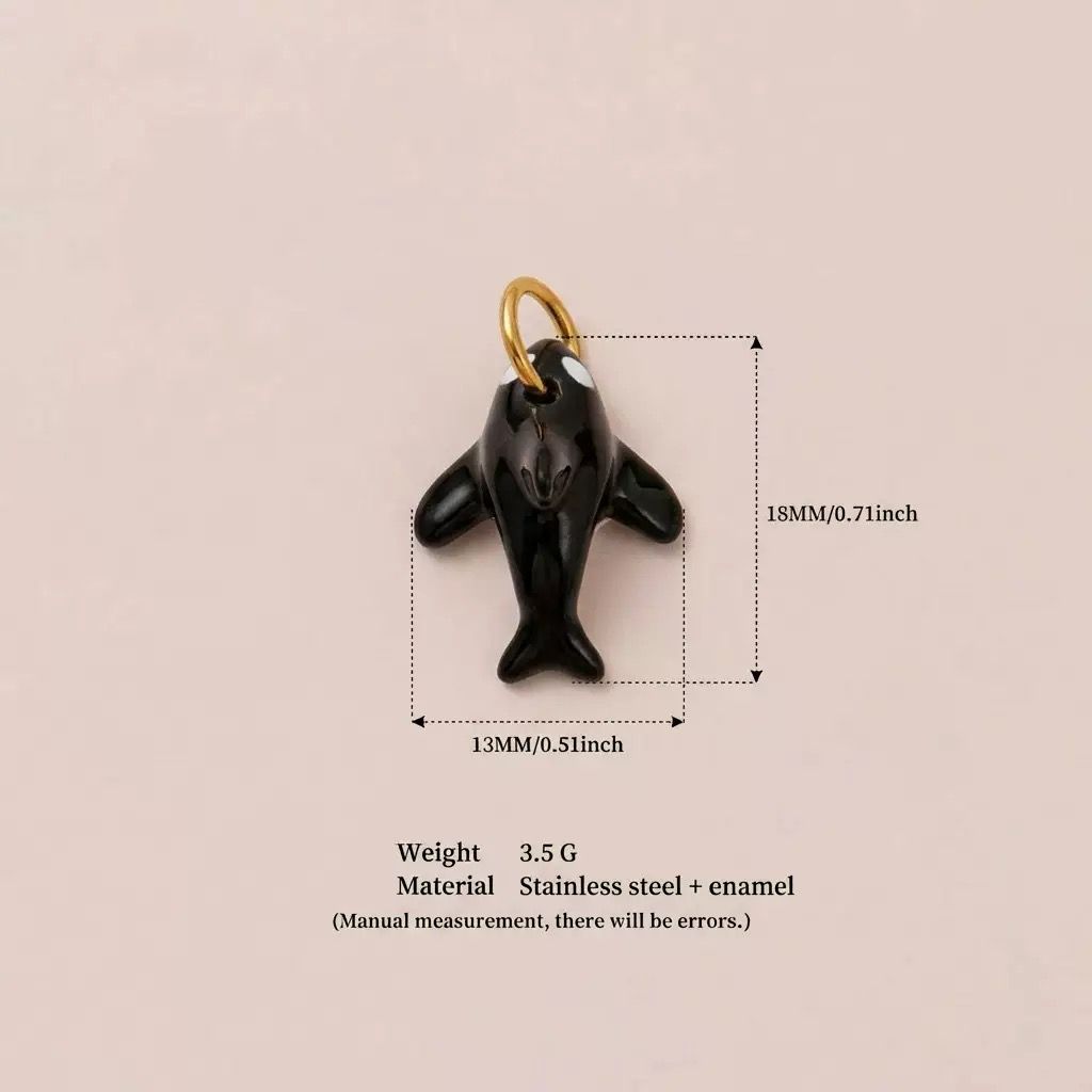 Black Orca Killer Whale Enamel Charm Pendant | DIY Necklace Bracelet | Ocean Whale Jewelry Charm