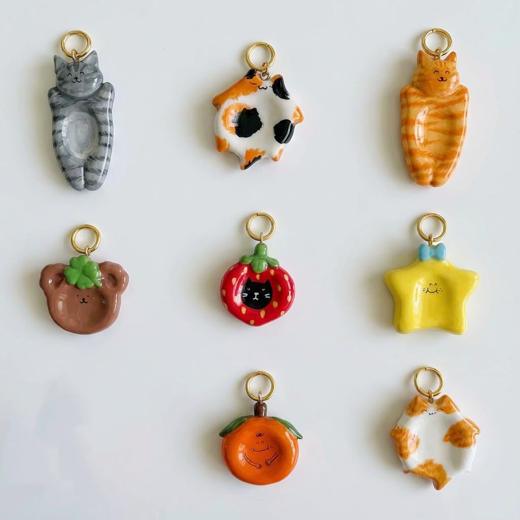 Cute 3D Cat Enamel Charm Pendant | Grey Tabby Calico Orange Cat | DIY Jewelry & Bag Charm Making