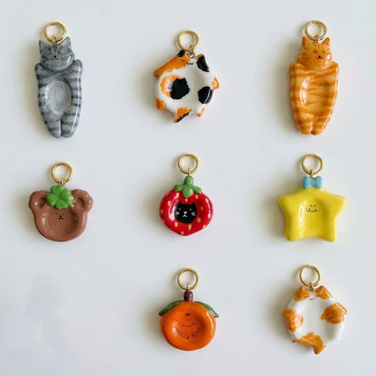 Cute 3D Cat Enamel Charm Pendant | Grey Tabby Calico Orange Cat | DIY Jewelry & Bag Charm Making