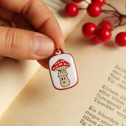 19 Illustrated Enamel Charm Pendants | Mushroom Strawberry Sardine Sun | DIY Jewellery Making Supplies