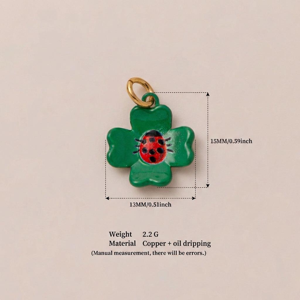 Little Weirdos | The Lucky Clover Ladybug Oil Dripping DIY Charm Pendant | 3D Copper Four-Leaf Clover