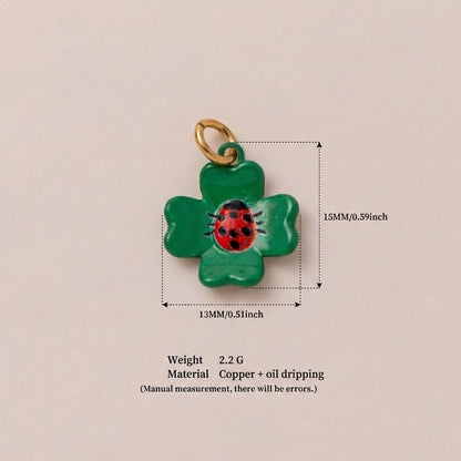 Little Weirdos | The Lucky Clover Ladybug Oil Dripping DIY Charm Pendant | 3D Copper Four-Leaf Clover