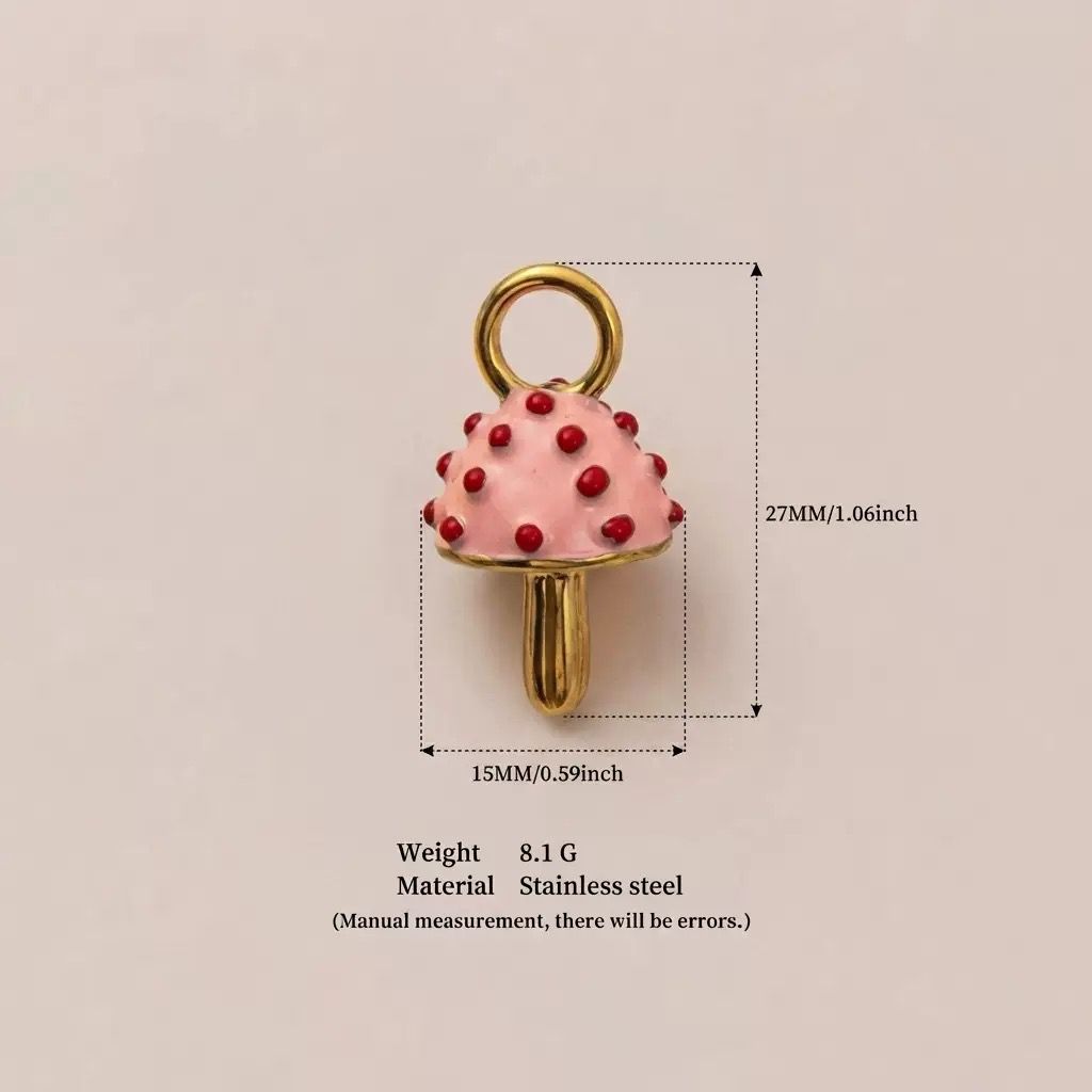 Pink Enamel Mushroom Charm Pendant | DIY Hair & Jewelry Making