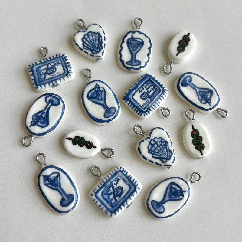 Hand-Painted Enamel Charm Pendant | Original Illustration DIY Jewelry Making Supply
